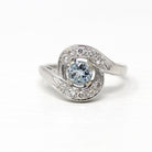 Mid Century Aquamarine Ring - Vintage 14k White Gold Genuine .37 CT Blue Gem - Circa 1950s Size 5 1/4 Alternative Engagement Fine Jewelry