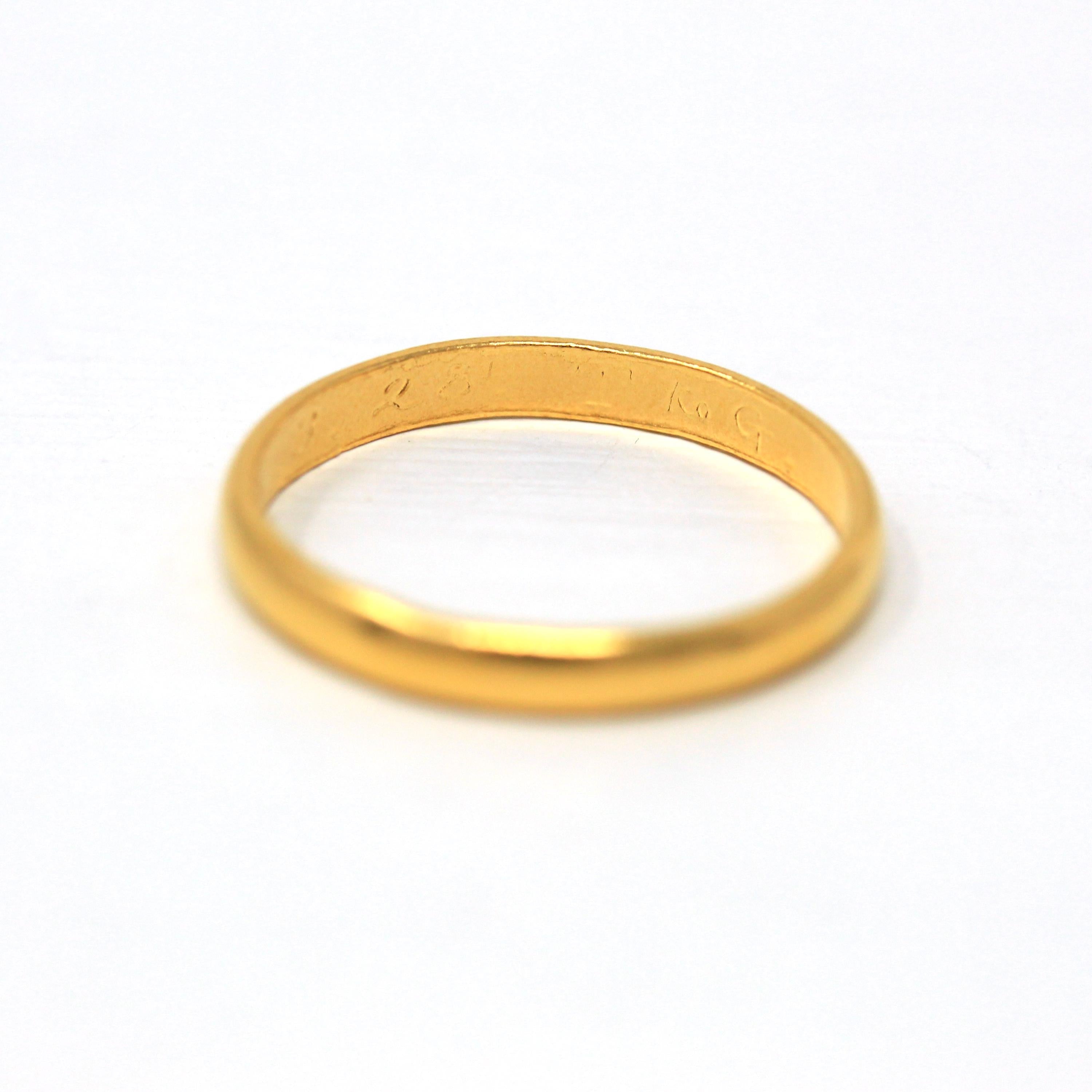 Vintage 24k Gold Band - Retro Dated High Karat Yellow Gold Unadorned Ring - Vintage 1940s Era Size 9 1/4 Unisex Wedding Fine 3 mm Jewelry