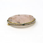 Art Deco Brooch - Antique 14k Yellow Gold Carved Rose Quartz & Seed Pearl Halo Pin - Circa 1920s Black Enamel 20s Walter Lampl Fine Jewelry