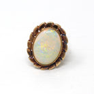 Vintage Opal Ring - Retro 14k Rosy Yellow Gold Oval 5.82 ct Cabochon Cut Gemstone - Circa 1960s Size 6 1/2 October Birthstone Fine Jewelry