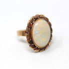 Vintage Opal Ring - Retro 14k Rosy Yellow Gold Oval 5.82 ct Cabochon Cut Gemstone - Circa 1960s Size 6 1/2 October Birthstone Fine Jewelry