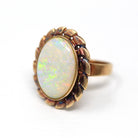 Vintage Opal Ring - Retro 14k Rosy Yellow Gold Oval 5.82 ct Cabochon Cut Gemstone - Circa 1960s Size 6 1/2 October Birthstone Fine Jewelry