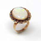 Vintage Opal Ring - Retro 14k Rosy Yellow Gold Oval 5.82 ct Cabochon Cut Gemstone - Circa 1960s Size 6 1/2 October Birthstone Fine Jewelry