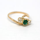 Three Stone Ring - Antique Edwardian 18k Yellow Gold Diamond & Simulated Emerald Bypass - Size 7 3/4 Vintage Circa 1910s Era Fine Jewelry