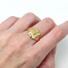 Letter "T" Ring - Art Deco 14k Yellow Gold Initials Scroll Flower Signet - Vintage Circa 1930s Size 10.25 Statement J.R. Wood Fine Jewelry