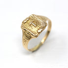 Letter "T" Ring - Art Deco 14k Yellow Gold Initials Scroll Flower Signet - Vintage Circa 1930s Size 10.25 Statement J.R. Wood Fine Jewelry