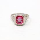 Vintage OES Ring - Art Deco 14k White Gold Created Red Ruby Stone - Circa 1930s Era Size 5 1/4 Order Of The Eastern Star Filigree Jewelry