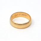 Dated 1870 Band - Victorian 18k Yellow Gold Engraved "G.I.F. to L.E.M. Sept. 7" 1870." Ring - Antique Size 5 Unisex Wedding Fine Jewelry