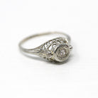 Vintage Diamond Ring - Art Deco Era 18k White Gold .05 Ctw Filigree Engagement - Antique Circa 1920s Size 4 Promise 20s Fine Jewelry