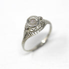 Vintage Diamond Ring - Art Deco Era 18k White Gold .05 Ctw Filigree Engagement - Antique Circa 1920s Size 4 Promise 20s Fine Jewelry