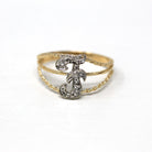 Letter "F" Ring - Estate 14k Yellow & White Gold Initial Monogram Diamonds - Modern Circa 1990s Era Size 6 1/2 Statement 90s Jewelry