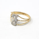 Letter "F" Ring - Estate 14k Yellow & White Gold Initial Monogram Diamonds - Modern Circa 1990s Era Size 6 1/2 Statement 90s Jewelry