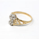 Letter "P" Ring - Estate 14k Yellow & White Gold Initial Monogram Diamonds - Modern Circa 1990s Era Size 6 Filigree 90s Jewelry