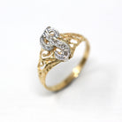 Letter "P" Ring - Estate 14k Yellow & White Gold Initial Monogram Diamonds - Modern Circa 1990s Era Size 6 Filigree 90s Jewelry