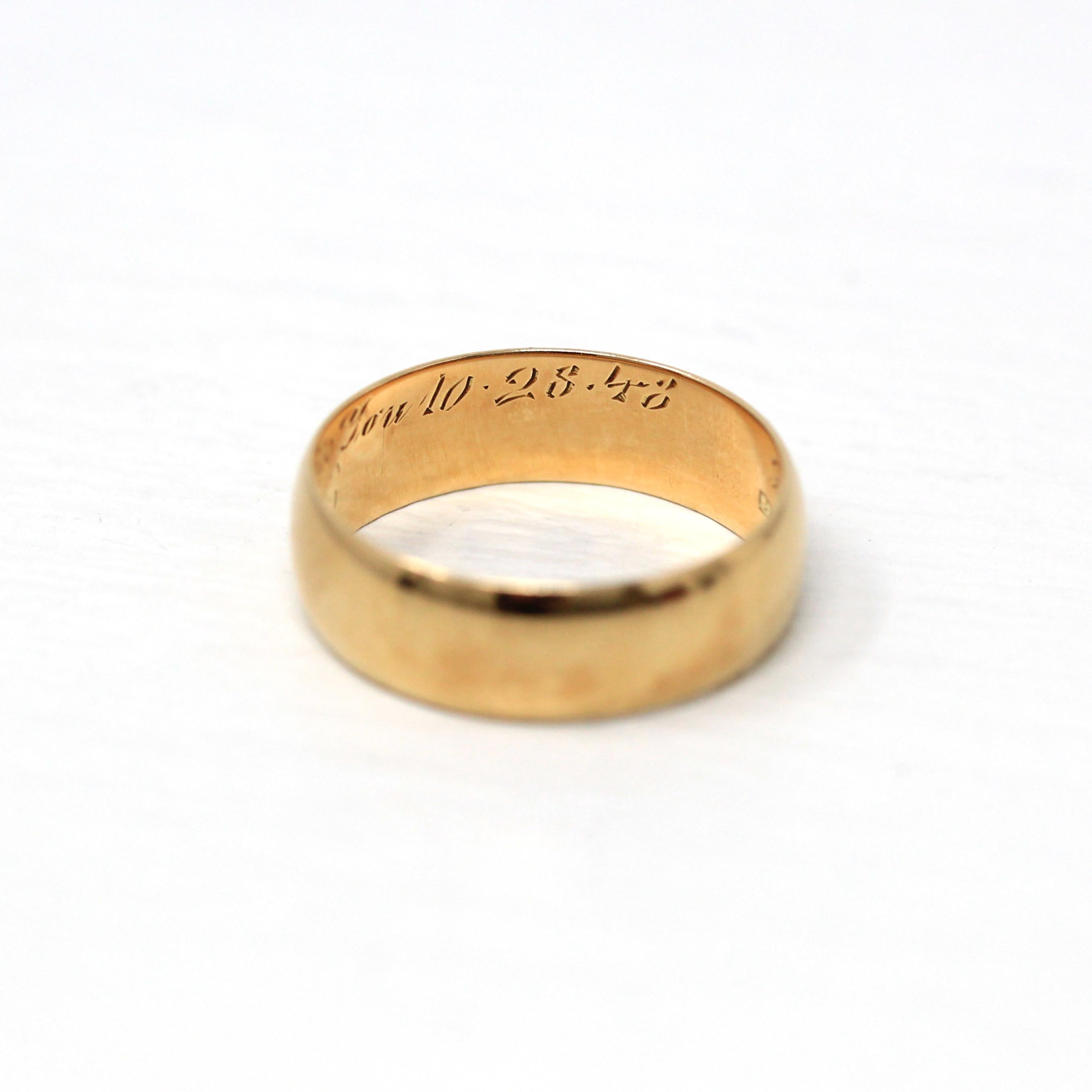 Vintage Wedding Band - Retro 14k Yellow Gold Unadorned Wide 6 mm Ring - Vintage Dated 1948 Size 7.5 Unisex Wedding Statement Jewelry