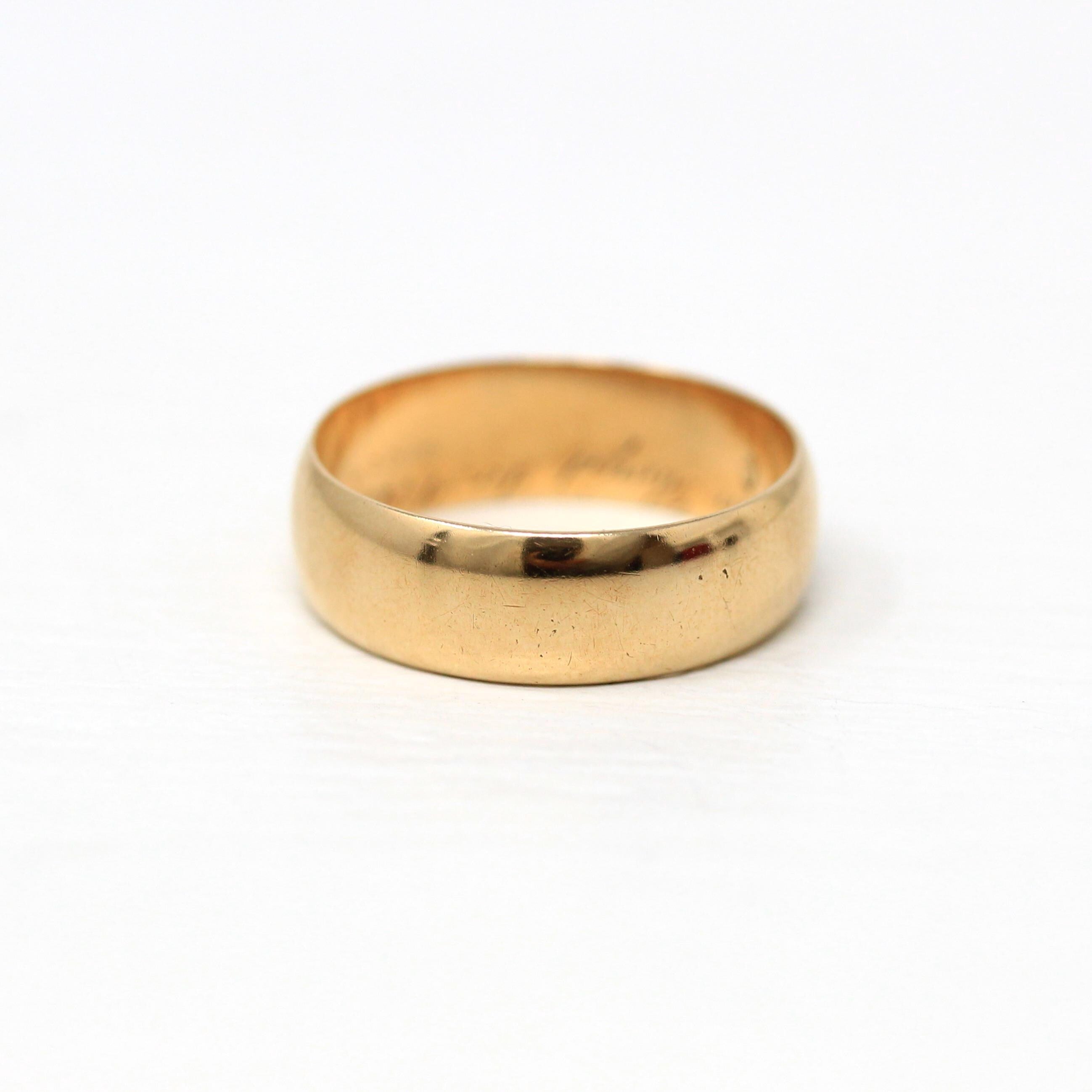 Vintage Wedding Band - Retro 14k Yellow Gold Unadorned Wide 6 mm Ring - Vintage Dated 1948 Size 7.5 Unisex Wedding Statement Jewelry