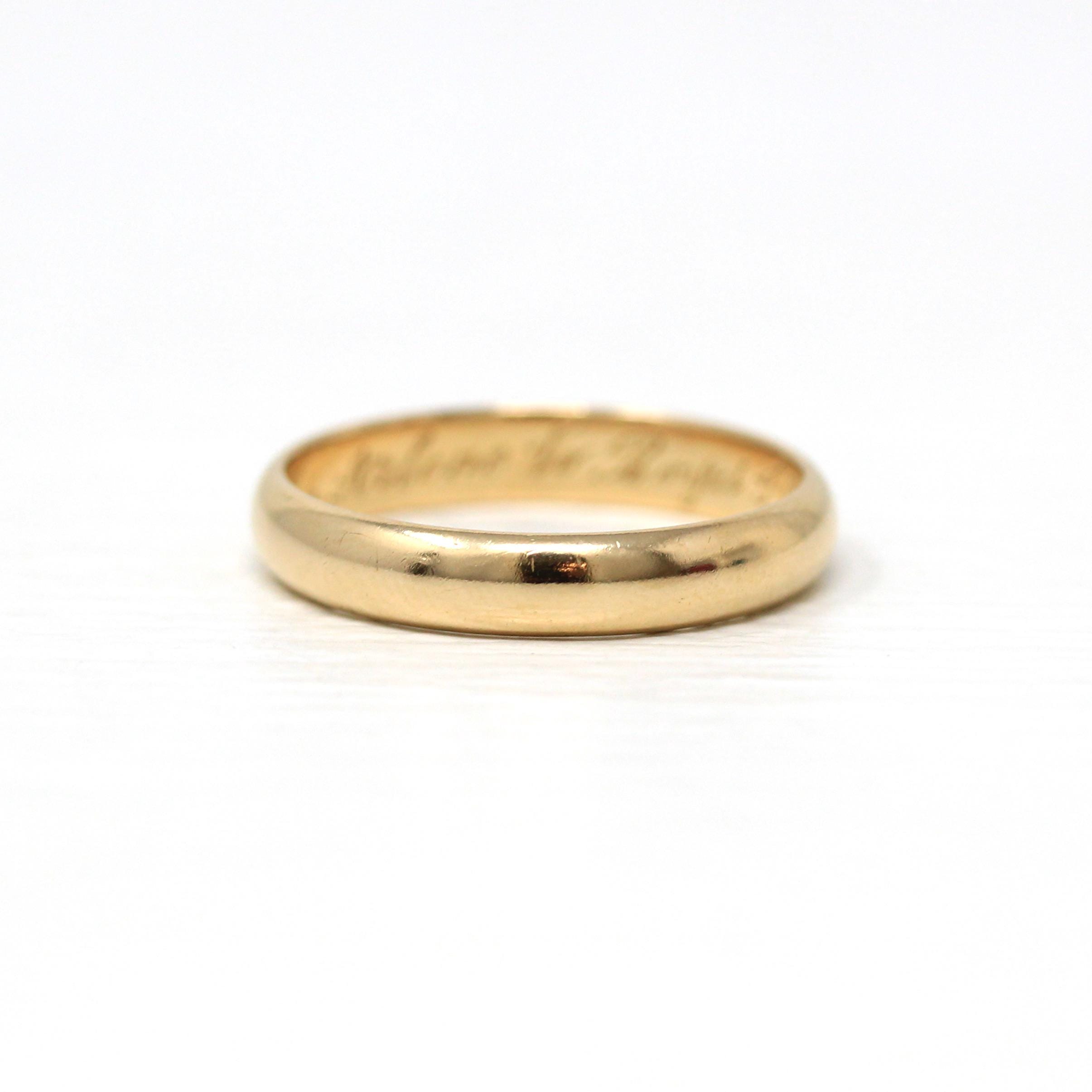 Vintage Wedding Band - Retro 14k Yellow Gold Unadorned 4 mm Men's Ring - Vintage Dated 1948 Size 10 Unisex Wedding Statement Jewelry