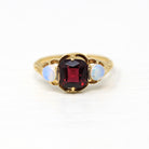 Garnet & Opal Ring - Edwardian 18k Yellow Gold Genuine Gemstones - Antique Circa 1900s Era Size 4 1/2 October Birthstone Fine Jewelry