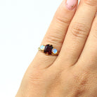 Garnet & Opal Ring - Edwardian 18k Yellow Gold Genuine Gemstones - Antique Circa 1900s Era Size 4 1/2 October Birthstone Fine Jewelry