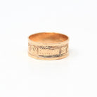 Antique Cigar Band - Victorian 14k Rose Gold Engraved Designs Ivy Leaf Ring - Circa 1890s Era Size 7 1/4 Symbolic Nature Fine Jewelry