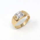 Vintage Diamond Ring - Retro 14k Yellow & White Gold .22 CT Unisex Men's Band - Circa 1940s Era Size 10 Two Tone Engagement Fine 40s Jewelry