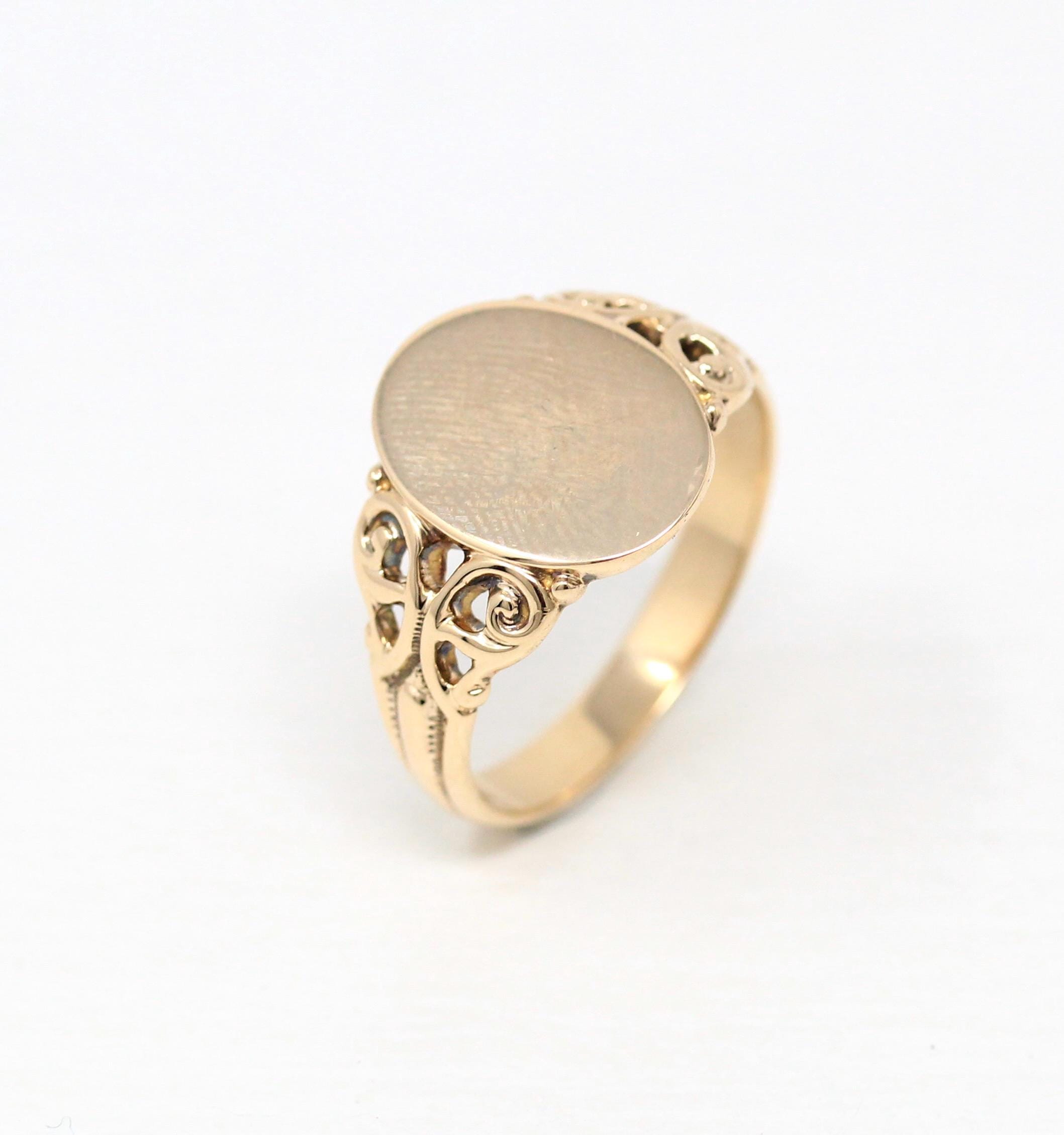 Blank Signet Ring - Edwardian 10k Yellow Gold Blank Engrave Initials - Antique Circa 1900s Size 10.75 Personalize Monogram Fine Jewelry