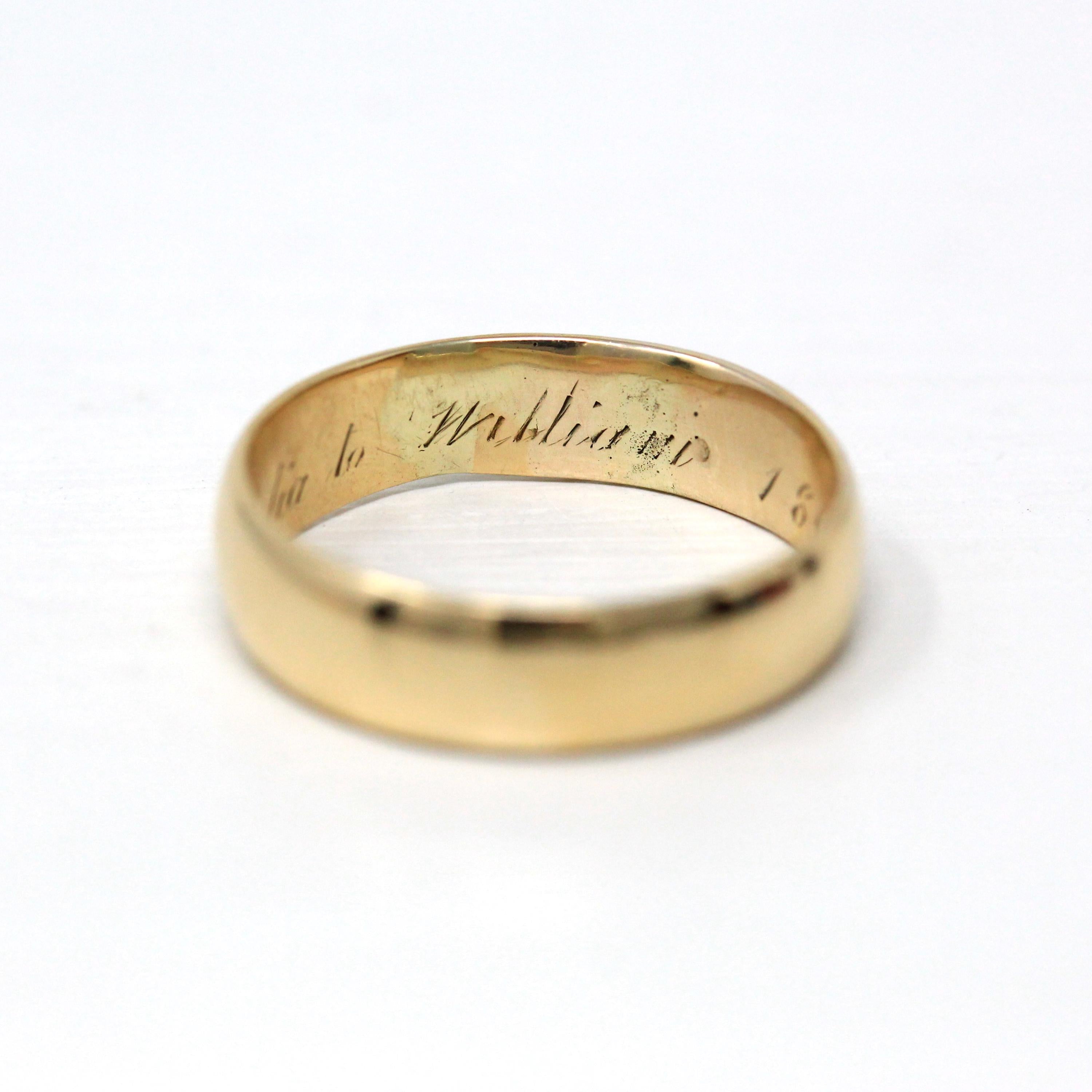 Dated 1867 Band - Victorian 18k Yellow Gold Engraved "Amelia to William 1867" Ring - Antique Size 7 3/4 Unisex Wedding Fine Vintage Jewelry