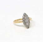 Vintage Navette Ring - Retro 14k Yellow & White Gold Genuine Diamond .36 CTW Gems - Circa 1940s Era Size 5 1/4 Anniversary Promise Jewelry