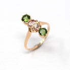 Pink & Green Tourmaline Ring - Modern Estate 18k Rose Gold Three Stone Ring - Size 6 3/4 Navette Cocktail Fine Jewelry w/ Qualitative Report