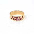 Retro Statement Band - Vintage 14k Yellow Gold & Genuine Round Ruby Gemstone Ring - Size 6.5 1960s Cigar Gem Band Stacking Fine Jewelry