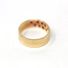 Retro Statement Band - Vintage 14k Yellow Gold & Genuine Round Ruby Gemstone Ring - Size 6.5 1960s Cigar Gem Band Stacking Fine Jewelry