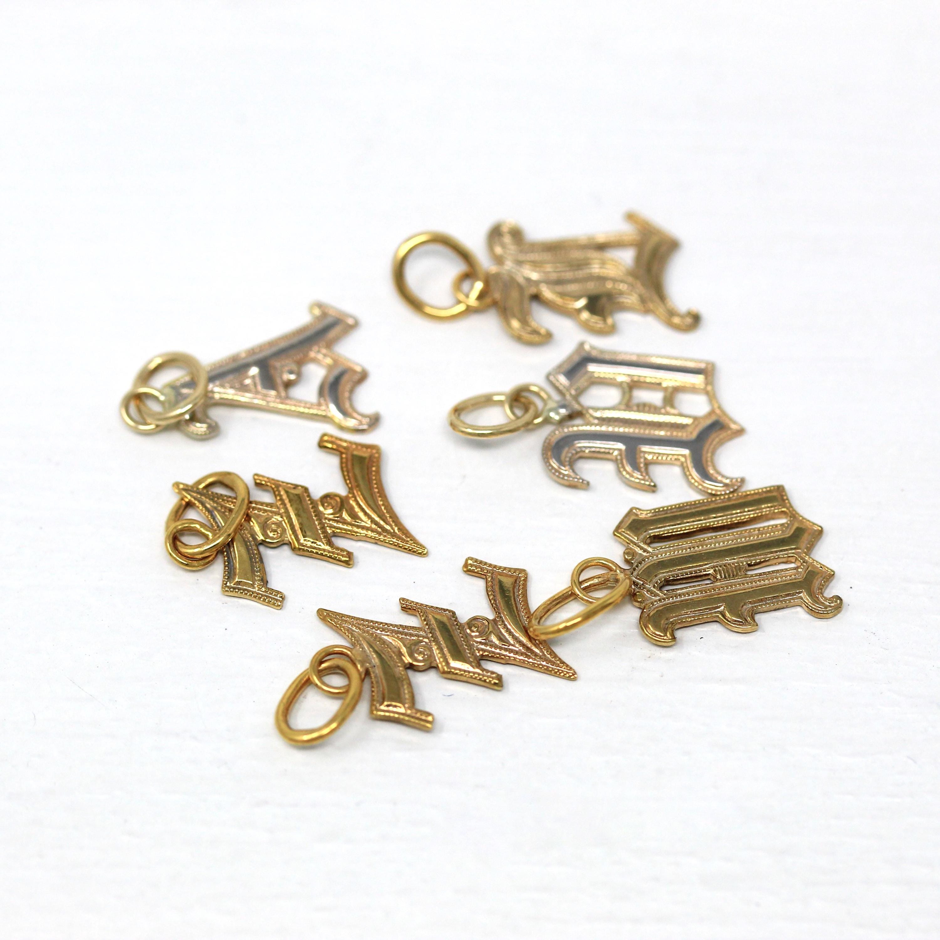 Vintage Letter Charms - Art Deco Gold Filled Initial Old English Style Pendant Necklaces - Vintage Circa 1930s Era Personalized 30s Jewelry