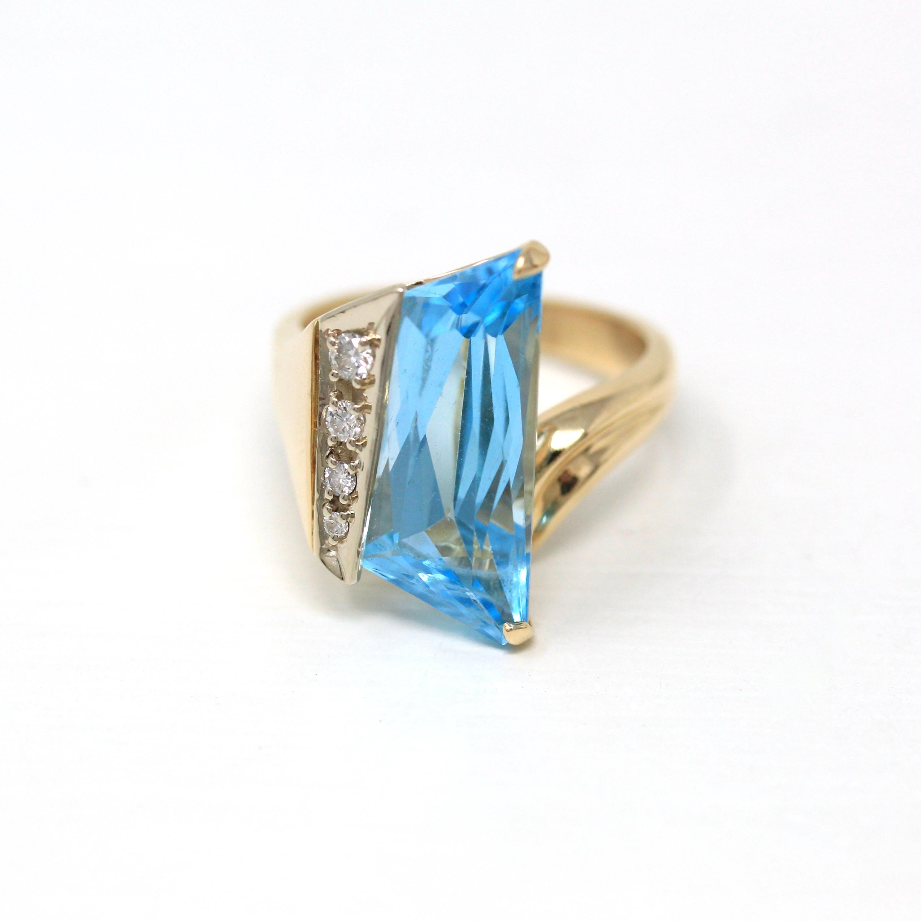 Topaz & Diamond Ring - Estate 14k Yellow Gold Genuine Gem Statement - Modern Circa 1990s Era Size 6 Signed Strell Strellman's Fine Jewelry