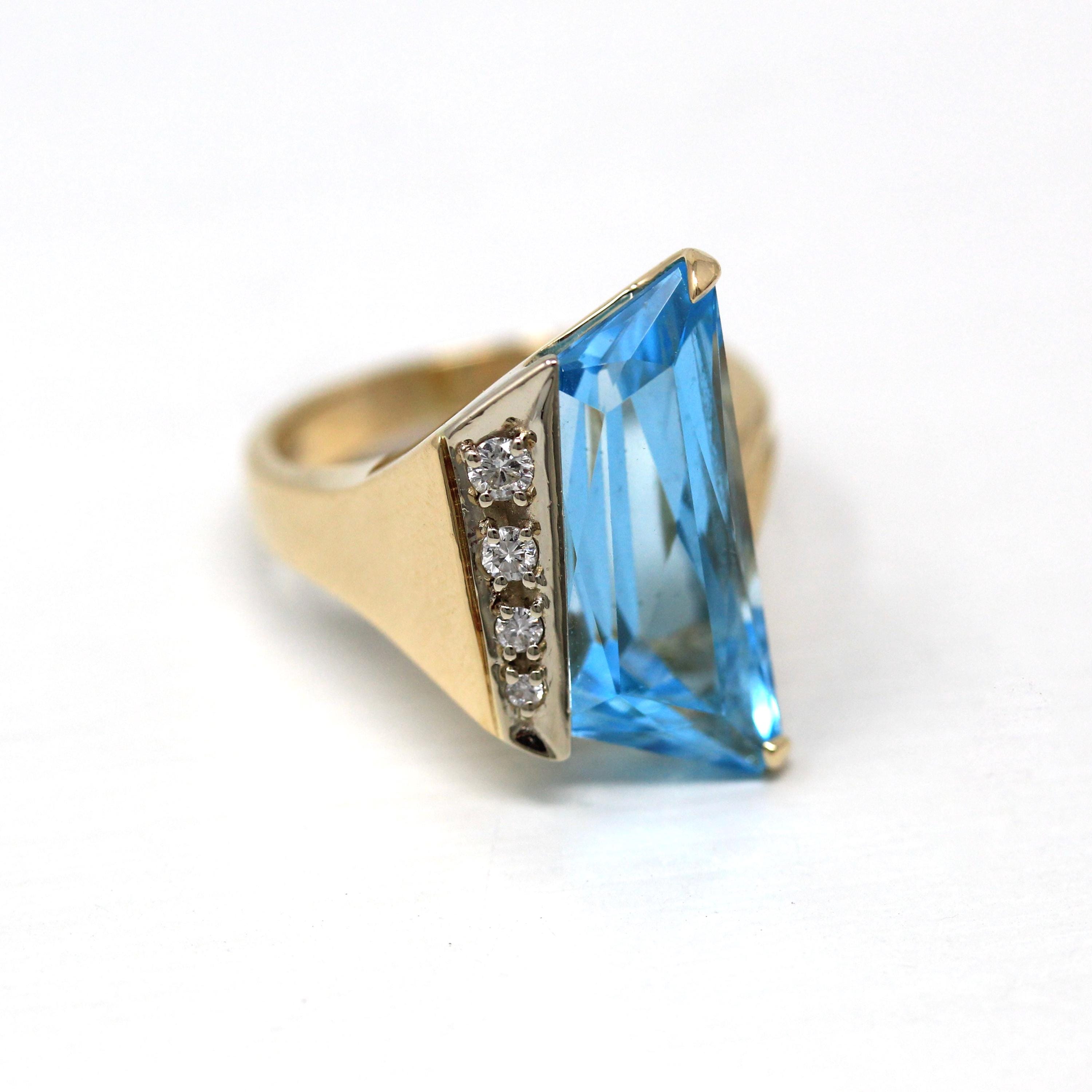 Topaz & Diamond Ring - Estate 14k Yellow Gold Genuine Gem Statement - Modern Circa 1990s Era Size 6 Signed Strell Strellman's Fine Jewelry