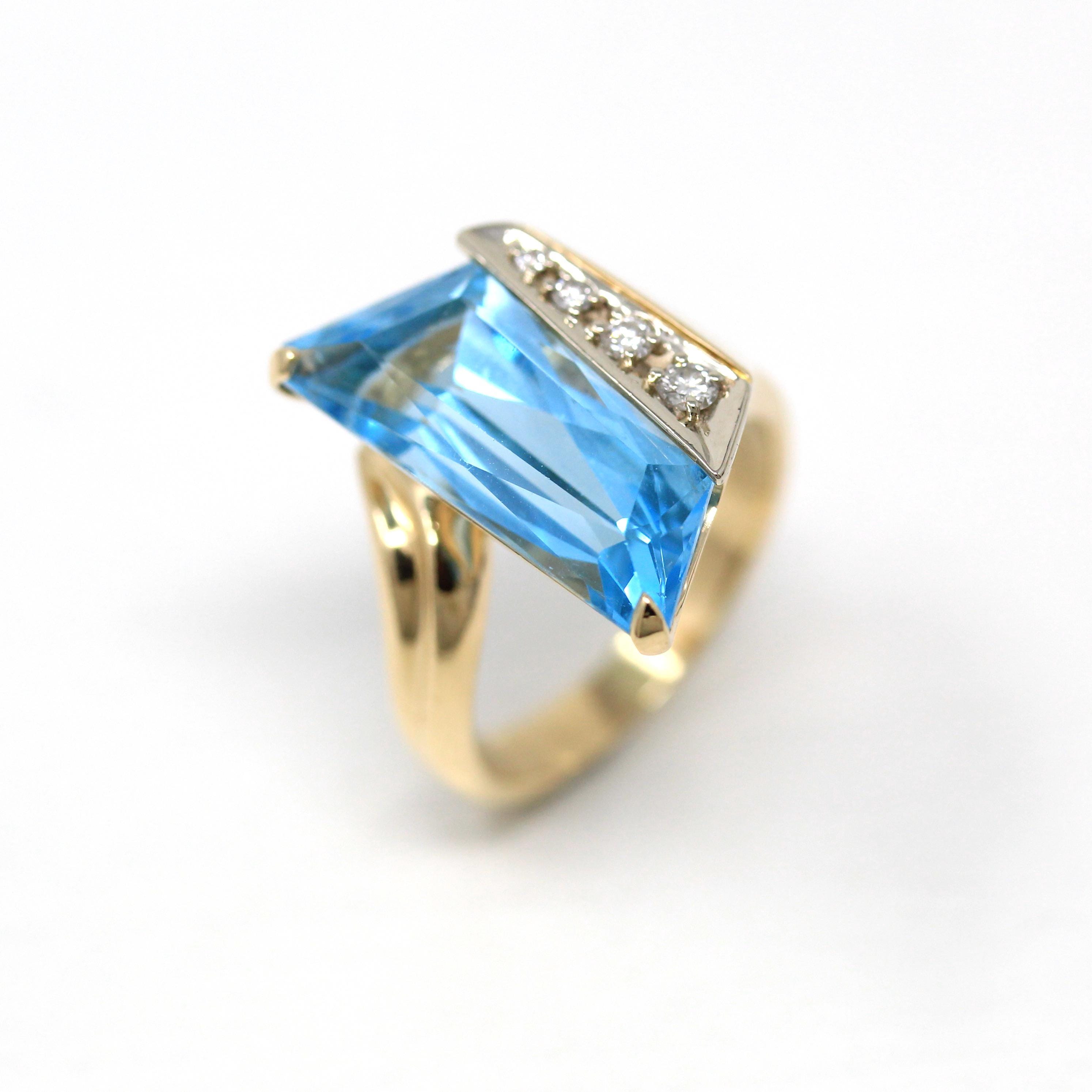 Topaz & Diamond Ring - Estate 14k Yellow Gold Genuine Gem Statement - Modern Circa 1990s Era Size 6 Signed Strell Strellman's Fine Jewelry