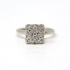 Diamond Cluster Ring - Mid Century 14k White Gold .28 CTW Flower Gems - Vintage Circa 1950s Era Size 8 1/2 Cocktail Statement Fine Jewelry