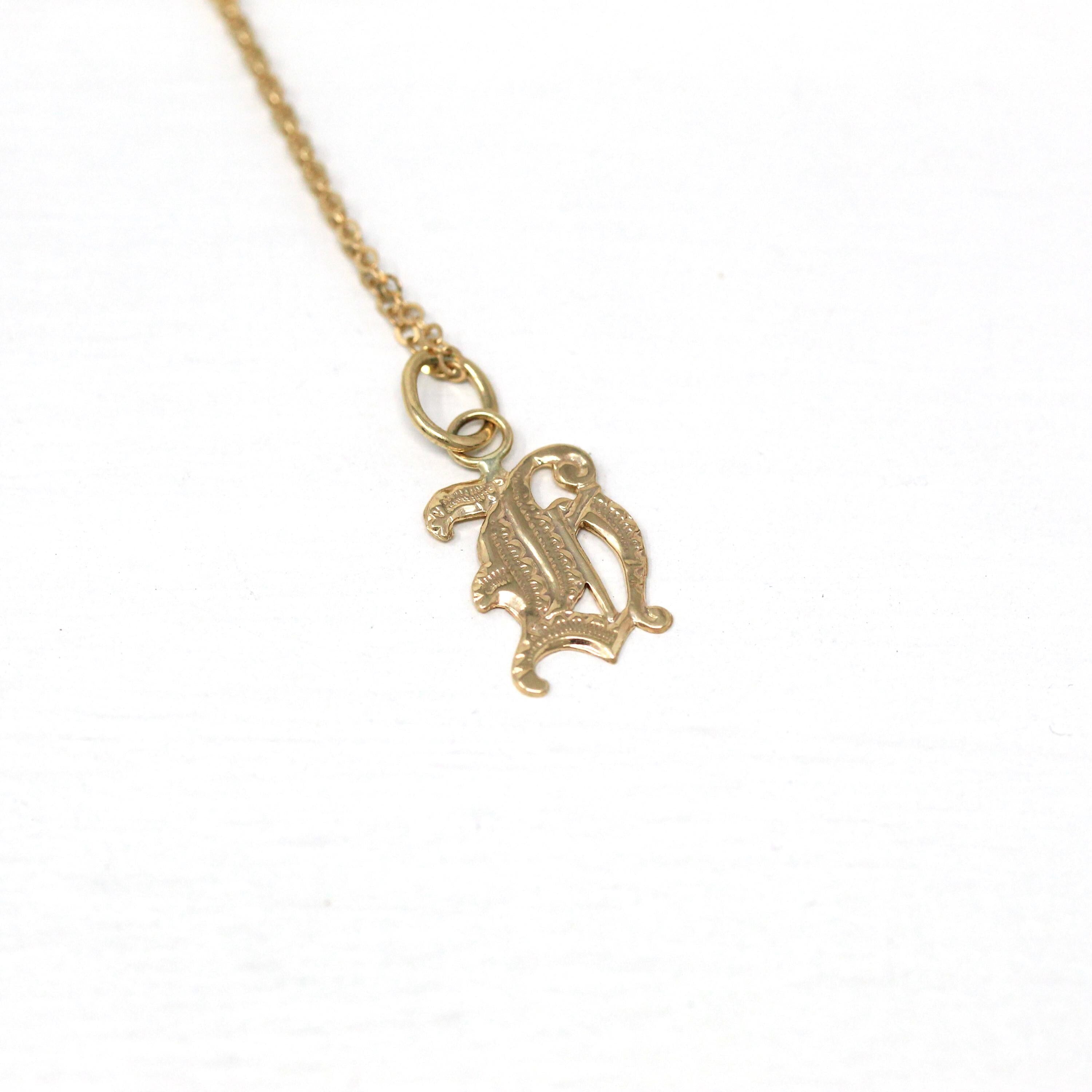 Letter "H" Charm - Art Deco 10k & 14k Gold Initial Old English Style Pendant Necklace - Vintage Circa 1930s Ostby Barton Fine Jewelry