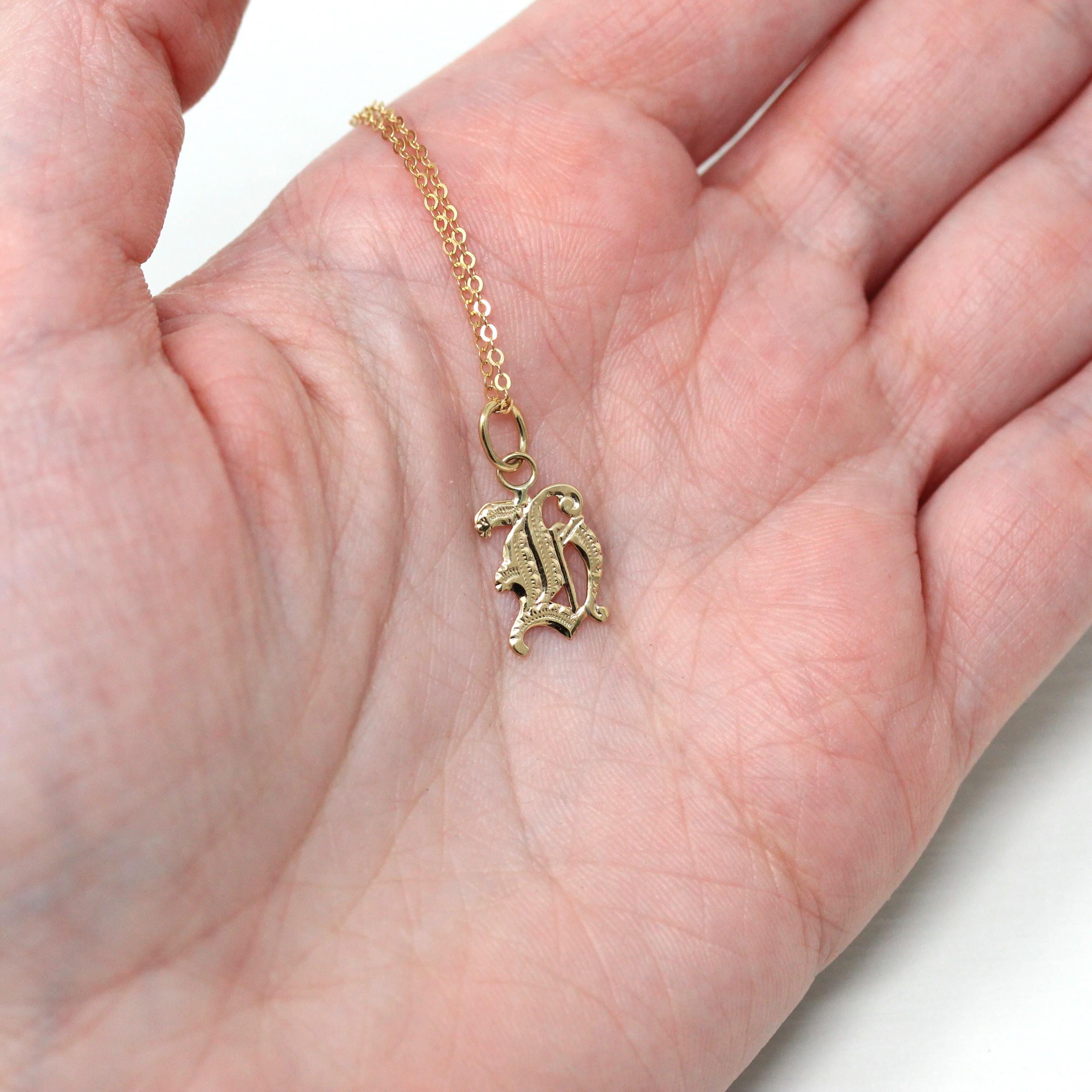 Letter H Charm Art Deco 10K 14K Gold Initial Old English Style Pendant Necklace Vintage Circa 1930s Ostby Barton Fine Jewelry Add 20 GF Chain