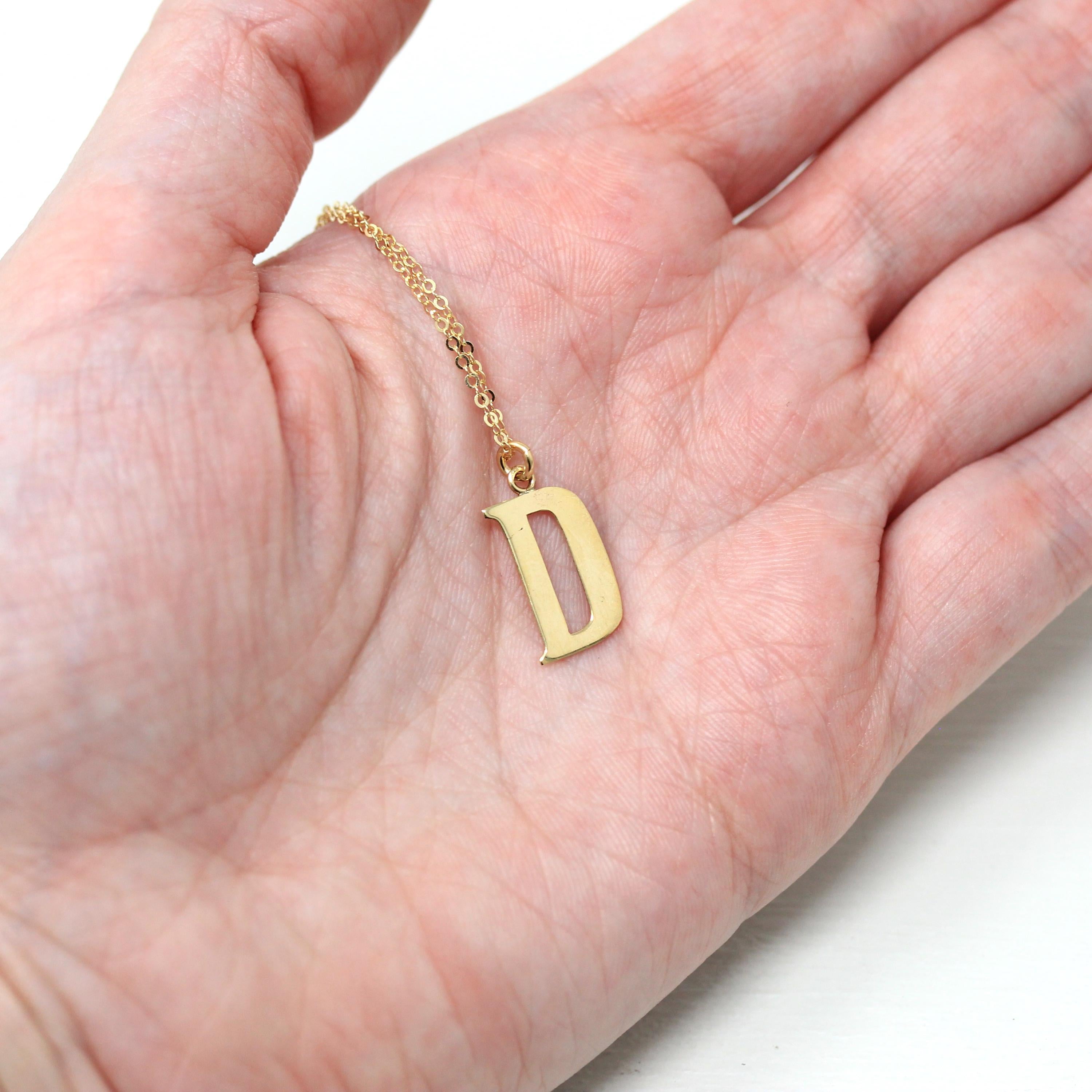 Letter "D" Charm - Modern 10k Yellow Gold Figural Initial Pendant Necklace - Estate Circa 2000s Era Personalized Statement Fine Y2K Jewelry