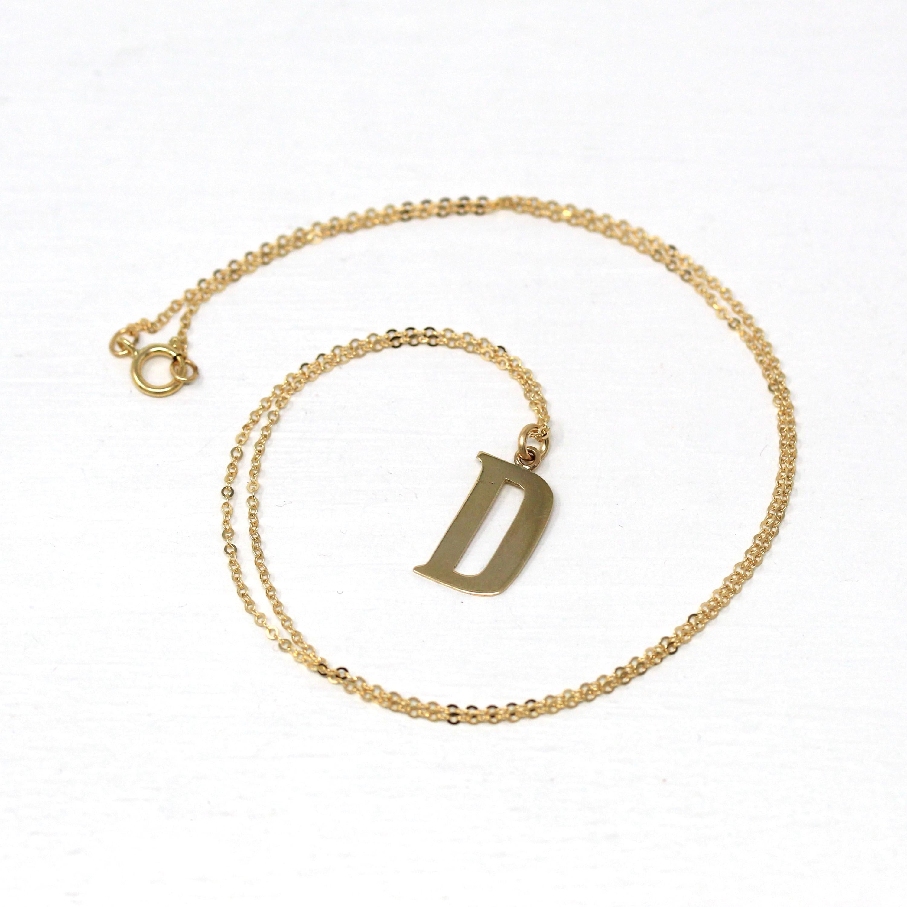 Letter "D" Charm - Modern 10k Yellow Gold Figural Initial Pendant Necklace - Estate Circa 2000s Era Personalized Statement Fine Y2K Jewelry