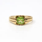 Genuine Peridot Ring - Edwardian 18k Yellow Gold 1.24 CT Green Gemstone - Antique Circa 1910s Era Size 10 1/4 August Birthstone Fine Jewelry