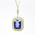 Art Deco Necklace - Vintage 14k Yellow Gold 10.91 CT Created Sapphire Statement - Circa 1930s Era Flower Filigree September Fine 30s Jewelry