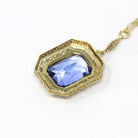 Art Deco Necklace - Vintage 14k Yellow Gold 10.91 CT Created Sapphire Statement - Circa 1930s Era Flower Filigree September Fine 30s Jewelry