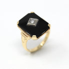 Genuine Onyx Ring - Retro 10k Yellow Gold Black Emerald Cut Gemstone - Vintage Circa 1940s Era Size 7 Diamond Gem Statement Fine Jewelry