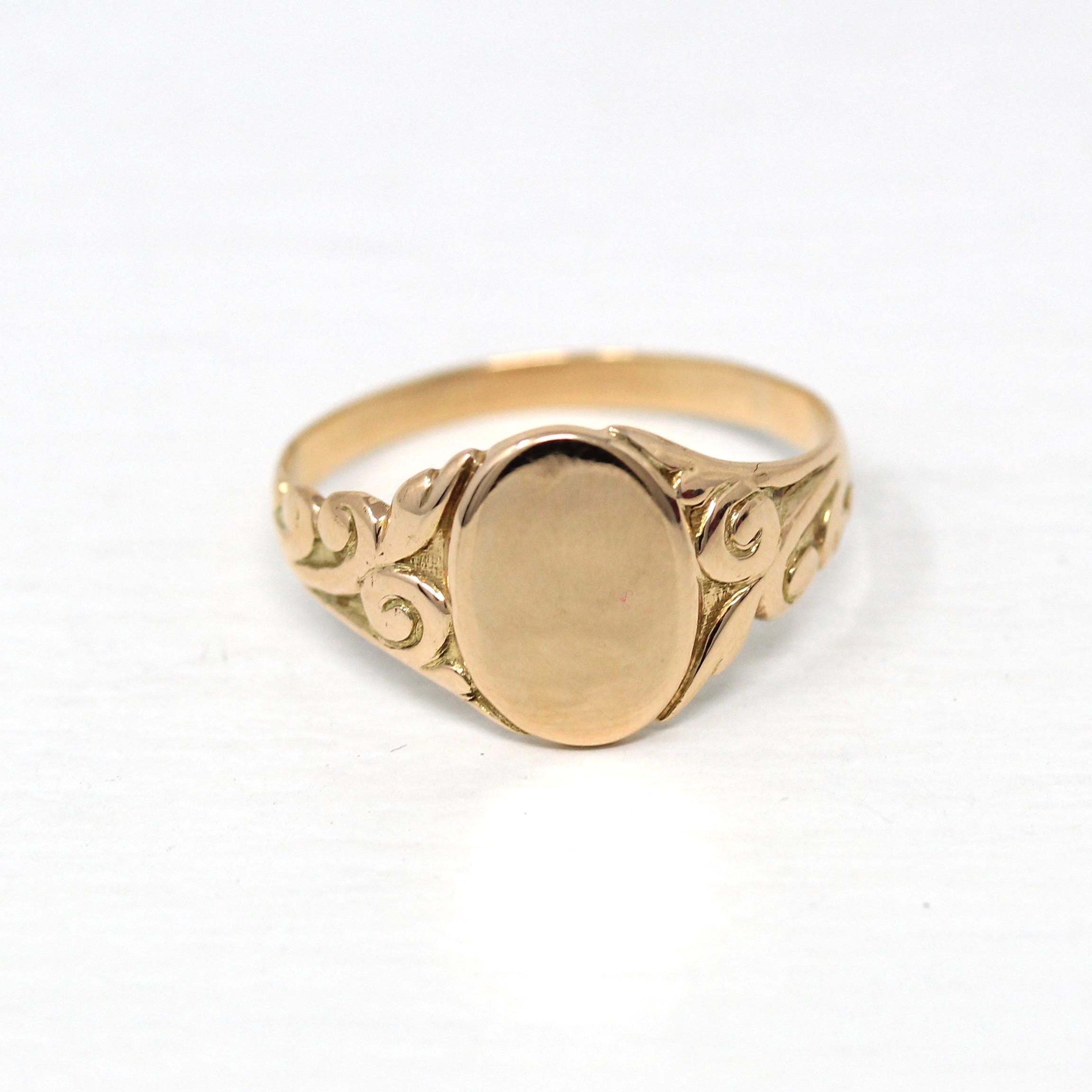 Blank Signet Ring - Edwardian 10k Yellow Gold Blank Engrave Initials - Antique Circa 1900s Size 10.75 Personalize Monogram Fine Jewelry