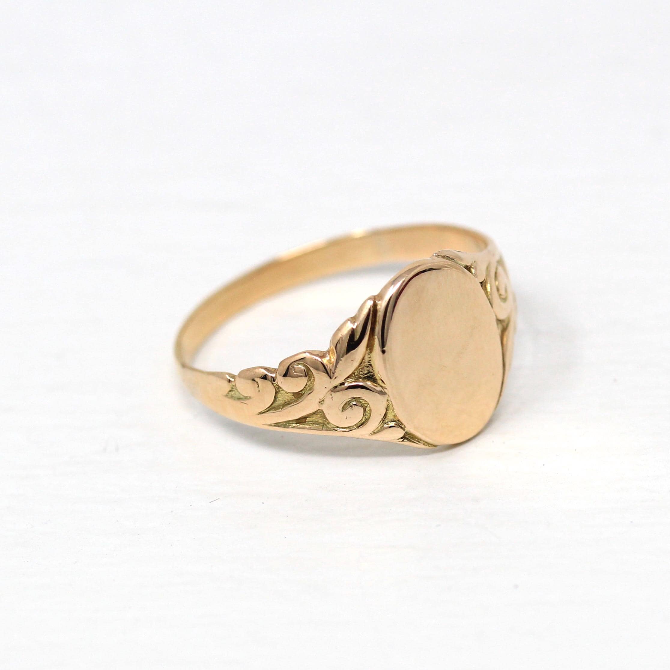 Blank Signet Ring - Edwardian 10k Yellow Gold Blank Engrave Initials - Antique Circa 1900s Size 10.75 Personalize Monogram Fine Jewelry