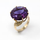 Color Change Ring - Retro 14k Yellow Gold Round 16.32 CT Created Purple Sapphire Statement - 1960s Size 6 Large Solitaire 60s Fine Jewelry