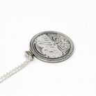 Antique Love Token - Victorian Era .900 Silver Engraved Name Lillie Pendant Necklace - Dated 1876 Liberty Seated Quarter Currency Jewelry