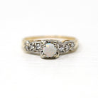 Genuine Opal Ring - Vintage Retro 14k Yellow & White Gold Diamond Accent Statement - Circa 1940s Two Tone Size 7 1/4 October Fine Jewelry