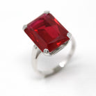 Created Ruby Ring - Retro 10k White Gold Rectangular Faceted 12.22 CT Red Stone - Vintage Circa 1960s Era Size 5 3/4 New Old Stock Jewelry